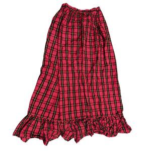 Vintage 90s Red Plaid Alt Grunge Academia Punk Retro Ruffled Maxi Skirt XS S